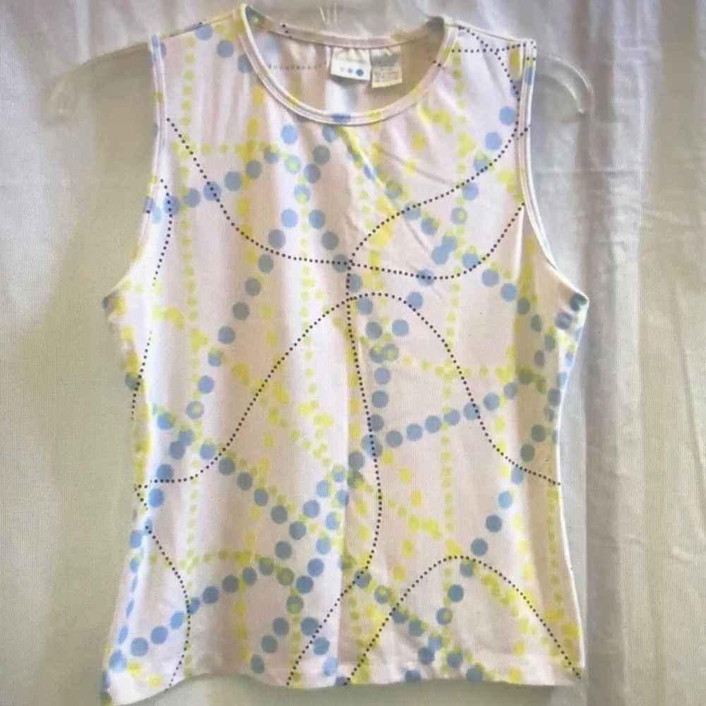 Prospirit White Tank Top with Blue and Yellow Dots